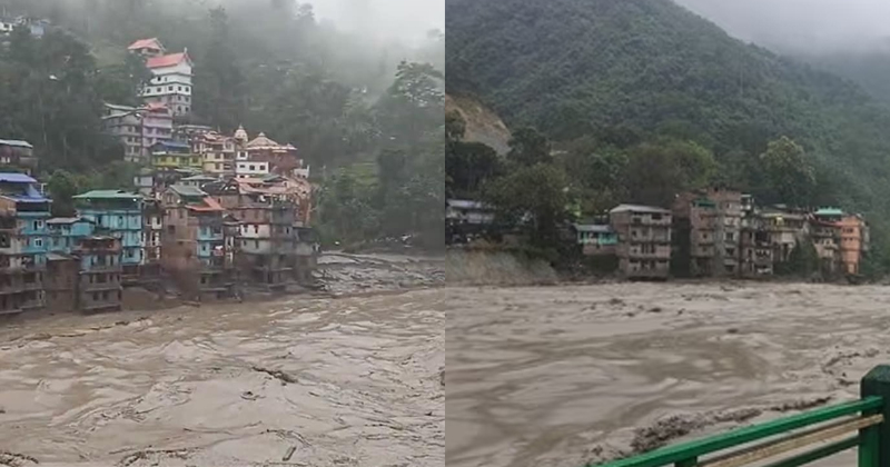 സിക്കിമിൽ മിന്നൽ പ്രളയം; സൈനികരെ കാണാതായി. വാഹനങ്ങൾ ഒഴുകിപ്പോയി