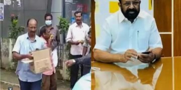 ഭാസുരാംഗൻ്റെയും മകൻ്റെയും അറസ്റ്റ്: കണ്ടല ബാങ്കിന് മുന്നിൽ ലഡു വിതരണവുമായി നിക്ഷേപകർ