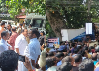 സുരേഷ് ഗോപിക്ക് കവചമൊരുക്കി ബിജെപി; സ്റ്റേഷനിലെത്തിയത് കെ സുരേന്ദ്രന്റെ നേതൃത്വത്തിൽ നേതാക്കളുടെ വൻ നിര. ചോദ്യം ചെയ്യൽ നീണ്ടതോടെ പ്രവർത്തകരും പോലീസും തമ്മിൽ സംഘർഷം