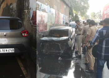 നിർത്തിയിട്ട കാർ സ്വയം നീങ്ങിയതിന് ശേഷം തീപിടിച്ചു