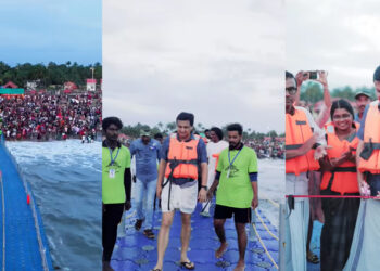 രണ്ട് മാസം പിന്നിട്ടില്ല; മുഹമ്മദ് റിയാസ് ഒക്ടോബറിൽ ഉത്ഘാടനം ചെയ്ത ഫ്‌ളോട്ടിങ് ബ്രിഡ്ജ് തകർന്നു. സഞ്ചാരി കടലിൽ വീണു