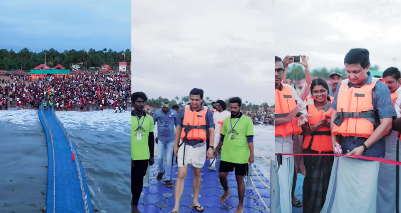 രണ്ട് മാസം പിന്നിട്ടില്ല; മുഹമ്മദ് റിയാസ് ഒക്ടോബറിൽ ഉത്ഘാടനം ചെയ്ത ഫ്‌ളോട്ടിങ് ബ്രിഡ്ജ് തകർന്നു. സഞ്ചാരി കടലിൽ വീണു