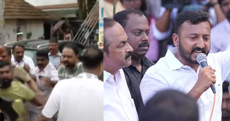 രാഹുൽ മാങ്കൂട്ടത്തിലിനെ അറസ്റ്റ് ചെയ്തതിൽ പ്രതിഷേധം; പോലീസ് വാഹനം തടഞ്ഞു