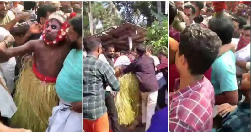 തെയ്യത്തെ കണ്ട് ഓടിയ കുട്ടി വീണ് പരിക്കേറ്റു; കണ്ണൂരിൽ തെയ്യത്തെ തല്ലി നാട്ടുകാർ