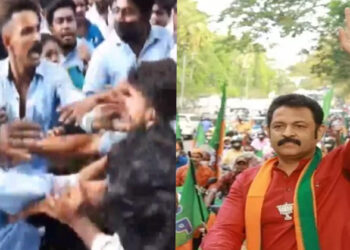 വോട്ട് അഭ്യർത്ഥിക്കാൻ എത്തിയ ജി കൃഷ്ണകുമാറിനെ തടഞ്ഞ് എസ്എഫ്ഐ