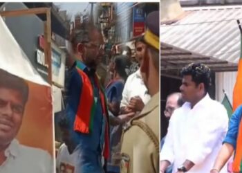 അണ്ണാമലൈയെ സ്വാഗതം ചെയ്യുന്ന ഫ്ലക്സ് ബോർഡുകൾ എടുത്തുമാറ്റി; വയനാട്ടിൽ പൊലീസും പ്രവർത്തകരും തമ്മിൽ വാക്കേറ്റം