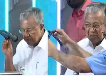 മുഖ്യമന്ത്രി പ്രസംഗിക്കാൻ എത്തിയപ്പോൾ വീണ്ടും മൈക്ക് പ്രശ്നമായി; മൈക്ക് ഓപ്പറേറ്ററെ വേദിയിലേക്ക് വിളിപ്പിച്ചു