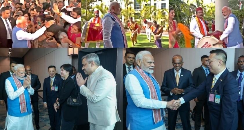 ദ്വിദിന സന്ദർശനത്തിനായി പ്രധാനമന്ത്രി നരേന്ദ്രമോദി സിംഗപ്പൂരിൽ; ഉജ്ജ്വല വരവേൽപ്പ് നൽകി ഇന്ത്യൻ സമൂഹം