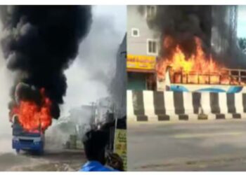 ഓടിക്കൊണ്ടിരുന്ന ബസിന് തീപിടിത്തം; ആളപായമില്ല