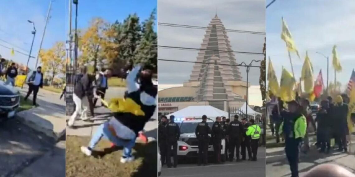 ക്ഷേത്രത്തിന് മുമ്പിൽ ആക്രമണവുമായി ഖാലിസ്ഥാൻ ഭീകരർ; ഭക്തരെ അതിക്രൂരമായി മർദ്ദിച്ചു